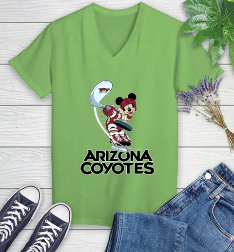 NHL Hockey Arizona Coyotes Cheerful Mickey Mouse Shirt Women's V-Neck T-Shirt 9