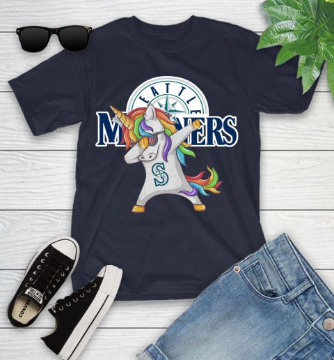 Seattle Mariners MLB Baseball Funny Unicorn Dabbing Sports Youth T-Shirt 3