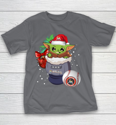 Miami Marlins Christmas Baby Yoda Star Wars Funny Happy MLB Youth T-Shirt 7