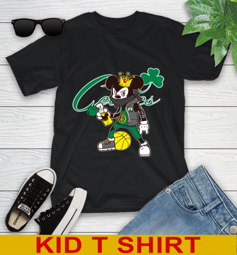 Boston Celtics NBA Basketball Mickey Peace Sign Sports Youth T-Shirt 2