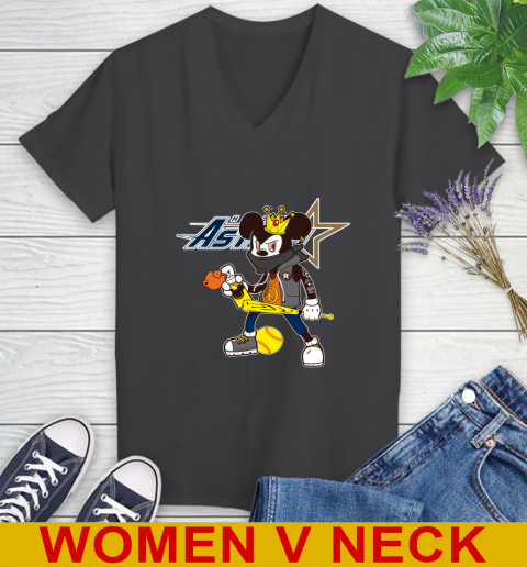 Houston Astros MLB Baseball Mickey Peace Sign Sports Women's V-Neck T-Shirt 9