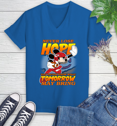 Kansas City Chiefs NFL Football Mickey Disney Never Lose Hope Women's V-Neck T-Shirt 10