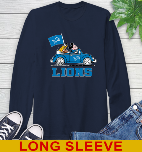 NFL Football Detroit Lions Pluto Mickey Driving Disney Shirt Long Sleeve T-Shirt 4