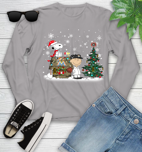 MLB Miami Marlins Snoopy Charlie Brown Christmas Baseball Commissioner's Trophy Youth Long Sleeve 5