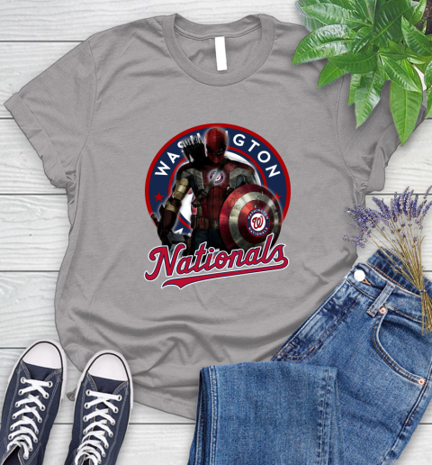 MLB Captain America Thor Spider Man Hawkeye Avengers Endgame Baseball Washington Nationals Women's T-Shirt 5
