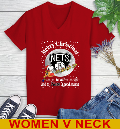 Brooklyn Nets Merry Christmas To All And To Nets A Good Season NBA Basketball Sports Women's V-Neck T-Shirt 10
