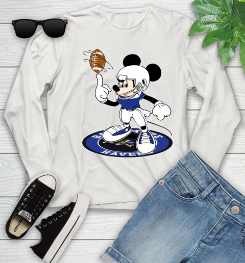 NFL Football Baltimore Ravens Cheerful Mickey Disney Shirt Youth Long Sleeve 12