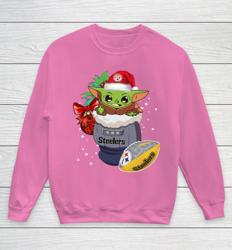 Pittsburgh Steelers Christmas Baby Yoda Star Wars Funny Happy NFL Youth Sweatshirt 7