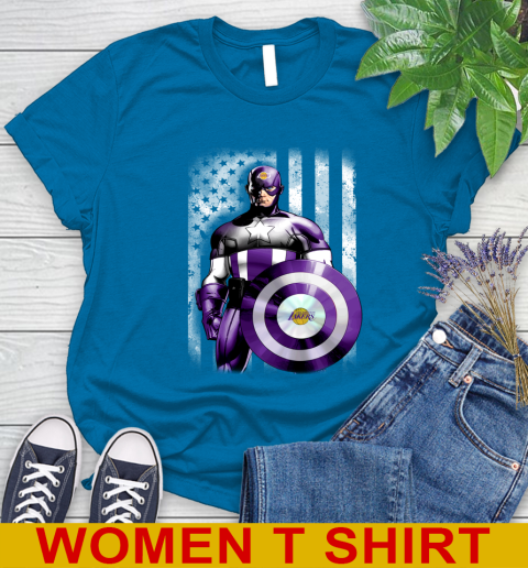Los Angeles Lakers NBA Basketball Captain America Marvel Avengers American Flag Shirt Women's T-Shirt 8