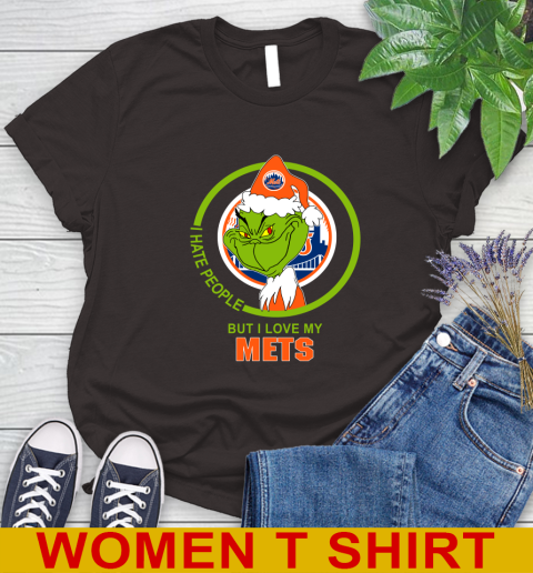 New York Mets MLB Christmas Grinch I Hate People But I Love My Favorite Baseball Team Women's T-Shirt 8