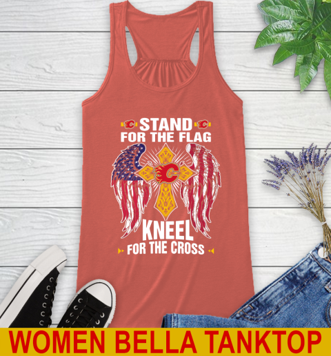 NHL Hockey Calgary Flames Stand For Flag Kneel For The Cross Shirt Racerback Tank 3