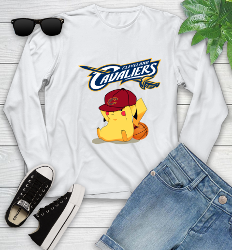NBA Pikachu Basketball Sports Cleveland Cavaliers Youth Long Sleeve