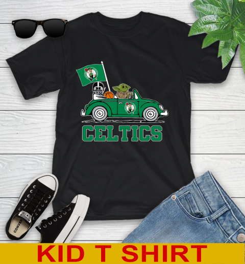 NBA Basketball Boston Celtics Darth Vader Baby Yoda Driving Star Wars Shirt Youth T-Shirt 2