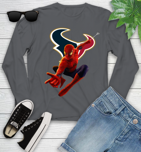 NFL Spider Man Avengers Endgame Football Houston Texans Youth Long Sleeve 9 NFL Spider Man Avengers Endgame Football Houston Texans Youth Long Sleeve - Image 9