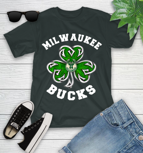 NBA Milwaukee Bucks Three Leaf Clover St Patrick's Day Basketball Sports Youth T-Shirt 6