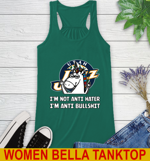Utah Jazz NBA Basketball Unicorn I'm Not Anti Hater I'm Anti Bullshit Racerback Tank - Image 8