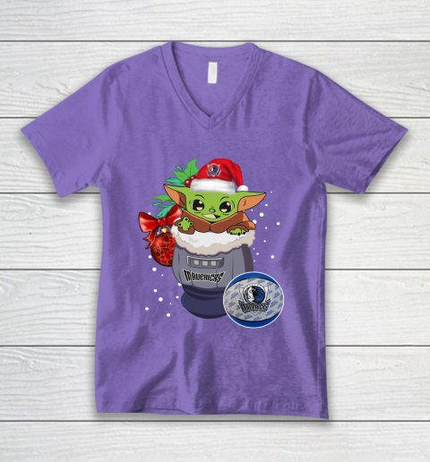 Dallas Mavericks Christmas Baby Yoda Star Wars Funny Happy NBA V-Neck T-Shirt 9