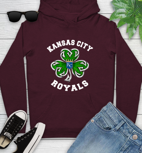MLB Kansas City Royals Three Leaf Clover St Patrick's Day Baseball Sports Youth Hoodie 7
