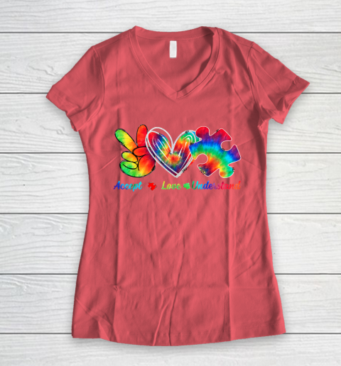 Autism Awareness Accept Understand Love Autism Mom Tie Dye Fitted Women's V-Neck T-Shirt 4