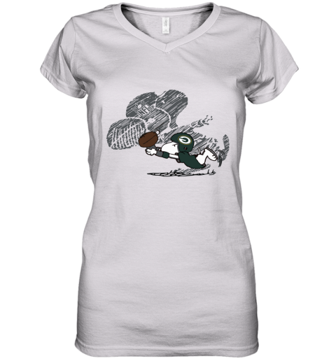 Green Bay Packers Snoopy Plays The Football Game Women's V-Neck T-Shirt