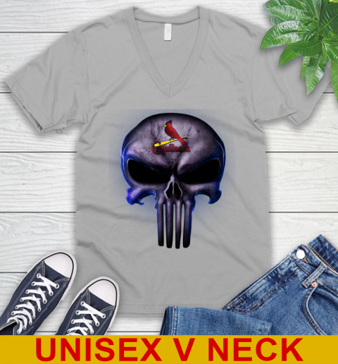 St.Louis Cardinals MLB Baseball Punisher Skull Sports V-Neck T-Shirt 3