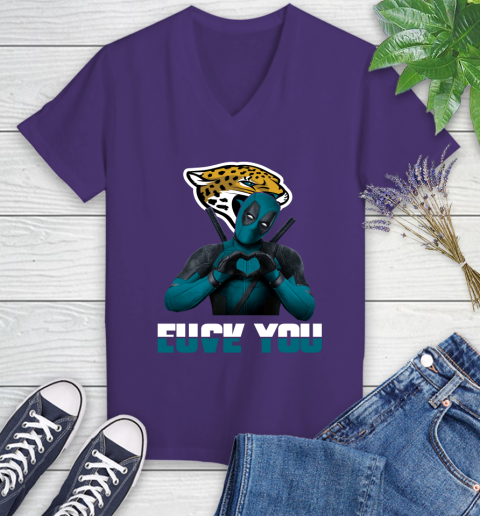 NHL Jacksonville Jaguars Deadpool Love You Fuck You Football Sports Women's V-Neck T-Shirt 3