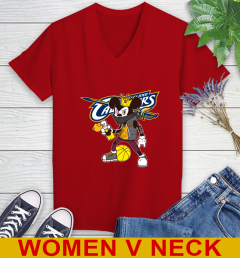 Cleveland Cavaliers NBA Basketball Mickey Peace Sign Sports Women's V-Neck T-Shirt 12