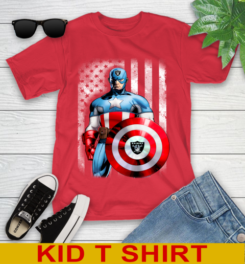 Oakland Raiders NFL Football Captain America Marvel Avengers American Flag Shirt Youth T-Shirt 11
