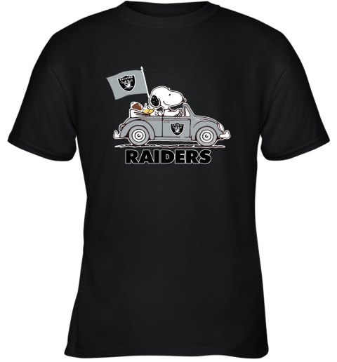 Snoopy And Woodstock Ride The Oakland Raiders Car NFL Youth T-Shirt