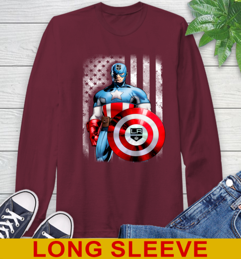 Los Angeles Kings NHL Hockey Captain America Marvel Avengers American Flag Shirt Long Sleeve T-Shirt 7