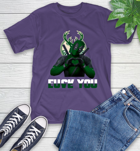 NBA Milwaukee Bucks Deadpool Love You Fuck You Basketball Sports T-Shirt 5