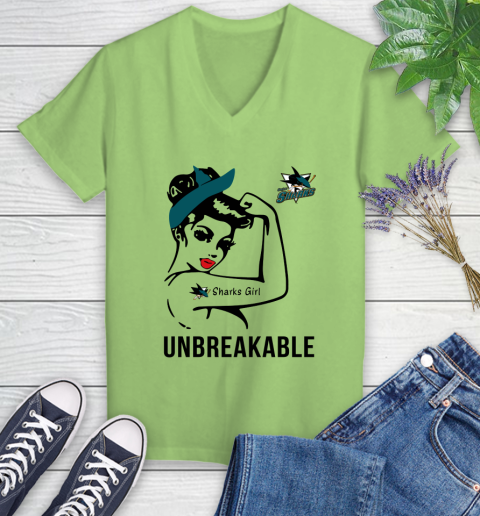 NHL San Jose Sharks Girl Unbreakable Hockey Sports Women's V-Neck T-Shirt 6
