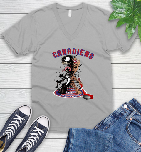 NHL Montreal Canadiens Hockey Venom Groot Guardians Of The Galaxy V-Neck T-Shirt 4