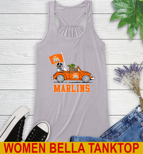 MLB Baseball Miami Marlins Darth Vader Baby Yoda Driving Star Wars Shirt Racerback Tank 5