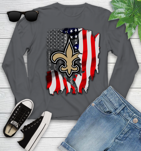 New Orleans Saints NFL Football American Flag Youth Long Sleeve 9