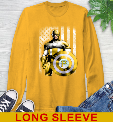Pittsburgh Pirates MLB Baseball Captain America Marvel Avengers American Flag Shirt Long Sleeve T-Shirt 3 Pittsburgh Pirates MLB Baseball Captain America Marvel Avengers American Flag Shirt Long Sleeve T-Shirt - Image 3