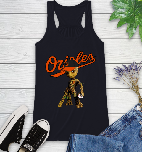 MLB Baltimore Orioles Groot Guardians Of The Galaxy Baseball Racerback Tank 10