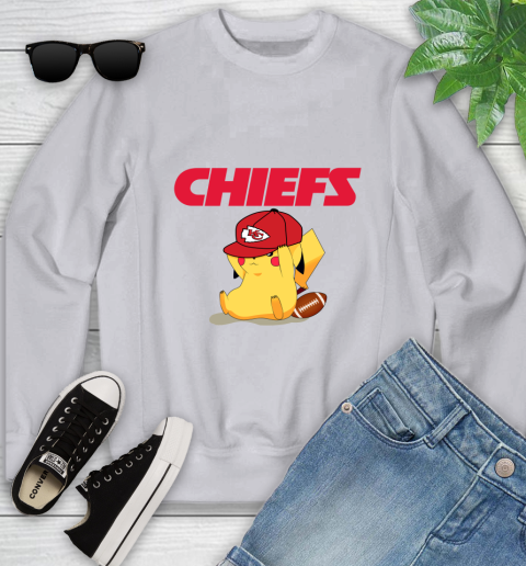 NFL Pikachu Football Sports Kansas City Chiefs Youth Sweatshirt 4