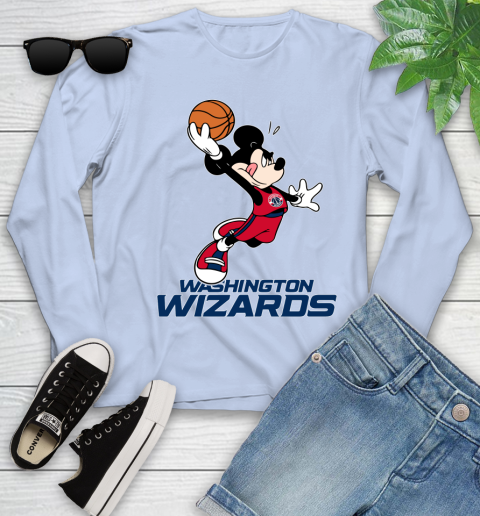 NBA Basketball Washington Wizards Cheerful Mickey Mouse Shirt Youth Long Sleeve 9