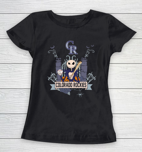 MLB Colorado Rockies Baseball Jack Skellington Halloween Women's T-Shirt