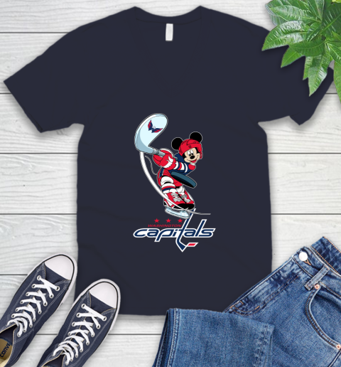 NHL Hockey Washington Capitals Cheerful Mickey Mouse Shirt V-Neck T-Shirt 3