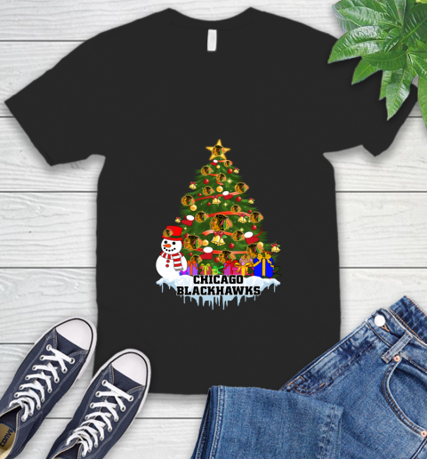 Chicago Blackhawks Merry Christmas NHL Hockey Sports V-Neck T-Shirt 2