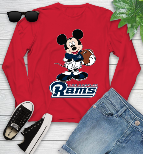NFL Football Los Angeles Rams Cheerful Mickey Mouse Shirt Youth Long Sleeve 11