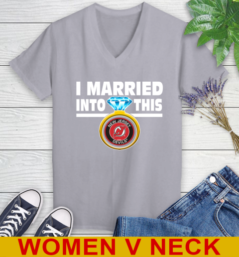 New Jersey Devils NHL Hockey I Married Into This My Team Sports Women's V-Neck T-Shirt 4
