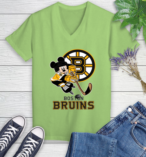 NHL Boston Bruins Mickey Mouse Disney Hockey T Shirt Women's V-Neck T-Shirt 11