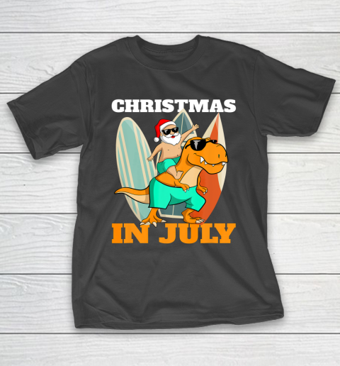 Santa Dinosaur Mid Year Xmas Party Beach Christmas In July T-Shirt