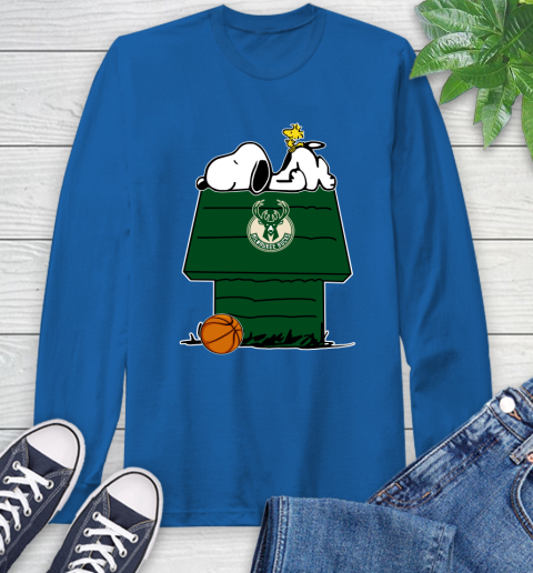 Milwaukee Bucks NBA Basketball Snoopy Woodstock The Peanuts Movie Long Sleeve T-Shirt 9