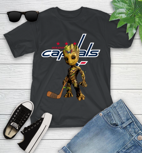 Washington Capitals NHL Hockey Groot Marvel Guardians Of The Galaxy Youth T-Shirt 2