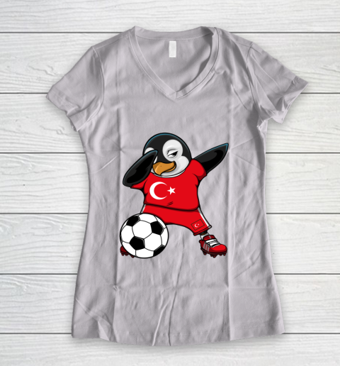 Dabbing Penguin Turkey Soccer Fans Jersey Football Lovers Women's V-Neck T-Shirt