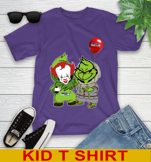 Seattle Seahawks Baby Pennywise Grinch Christmas NFL Football Youth T-Shirt 4